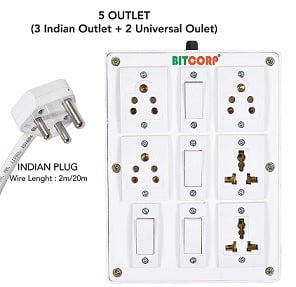 BITCORP Extension Board with 3 Meter 5 Socket 4 Switch 6 Amp