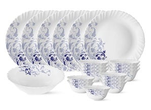 Larah by Borosil Blue Eve Silk Series Opalware Dinner Set 19 Pieces
