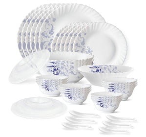 Larah by Borosil Blue Eve Silk Series Opalware Dinner Set, 35 Pieces