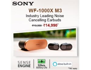 Sony WF-1000XM3 Truly Wireless Bluetooth Earbuds with Battery Life 32 Hours, Alexa Voice Control for Rs.14990 @ Amazon