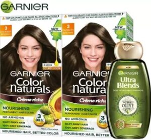 Garnier Color Naturals Crme Hair Color – Shade 3 Darkest Brown 70ml+60g +Ultra Blends Shampoo Mythic Olive 360ml (Pack of 2) for Rs.363 @ Flipkart