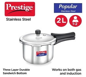 Prestige Popular Stainless Steel Pressure Cooker 2 Litres (Induction Compatible)