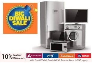 Flipkart Big Diwali Sale on Large Appliances (Refrigerators | Washing Machine | AC | TV ) - up to 40% off + Extra 10% Off with Bank Offer