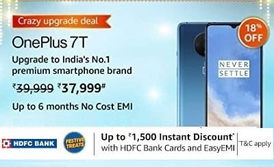 OnePlus 7T (8GB RAM 256GB Storage) for Rs.37999 @ Amazon (Extra Rs.1500 Off) Valid till 31st Dec
