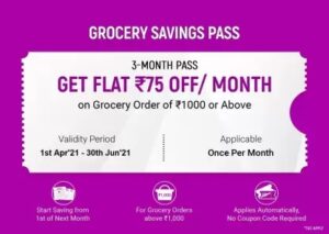 Grocery Savings Pass – 3 Months for Rs.1 @ Flipkart Supermart (E-Mail Delivery Only)