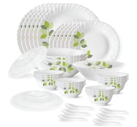 Larah by Borosil Green Leaves Silk Series Opalware Dinner Set 35 Pieces for Rs.1899 @ Amazon