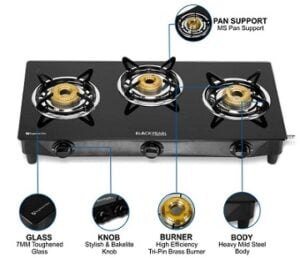 Black Pearl Lifestyle Glass Top 3 Burner Gas Stove for Rs.2408 @ Amazon
