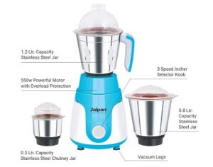 Jaipan Mixer Grinder Mega Star 550W 3 Heavy Duty Stainless Steel Jars for Rs.1943 @ Amazon