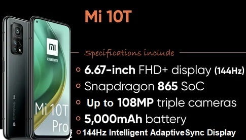 Mi 10T (6 GB/8 GB RAM, 128 GB) with Qualcomm Snapdragon 865 Processor for Rs.25999 (upto Rs.7000 extra on Exchange + Rs.4000 off with ICICI Credit / Debit Card) @ Flipkart