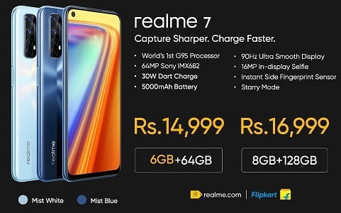 Realme 7 (8 GB RAM, 128 GB) with MediaTek Helio G95 Processor for Rs.14999 (Rs.1000 off on Pre-paid + Rs.1000 off with ICICI C C) @ Flipkart