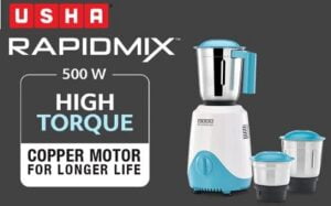 USHA RapidMix 500-Watt Copper Motor Mixer Grinder with 3 Jars for Rs.2099 @ Amazon