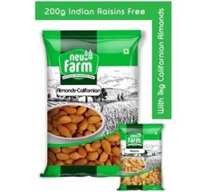 Neu.Farm Almonds 1kg - Californian Premium Quality + 200g Indian Raisins Free