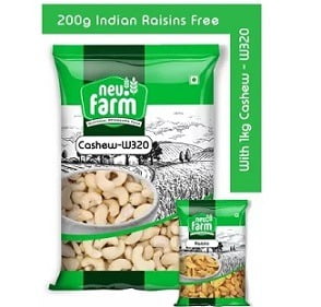 Neu.Farm Cashew W320 1kg Premium Quality + 200g Indian Raisins Free for Rs.925 @ Amazon