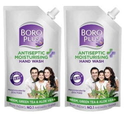 BOROPLUS Antiseptic + Moisturising Hand Wash - Neem, Green Tea & Aloe Vera (Refill Pouch with Spout) Pack of 2