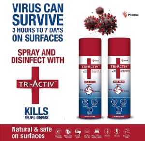 Tri-Activ 70% Alcohol Disinfectant Spray for Multi-Surfaces (230 ml x 2)