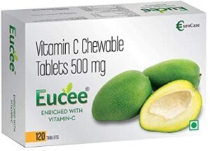 Eucee Vitamin C Chewable Tablets in Tasty Green Mango Flavor 120 Tablets