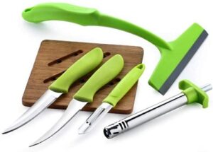 Ganesh 5 in 1 Multi Utility Combo Kitchen Knife Set with PEELR Knife, Gas Lighter and Kitchen Wiper