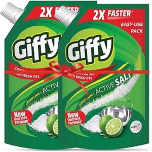 Giffy Green Lime & Active Salt Concentrated Dish Wash Gel by Wipro (900ml x 2)