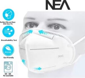 Nea N95 / KN95 FFP2 5- Layer Reusable Anti-Pollution , Anti- Bacterial , Anti- Virus washable respiratory 100% CERTIFIED Face Mask Respirator N95 WSX -44++ Water Resistant, Reusable, Washable (White, L, Pack of 10)