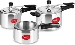 Pigeon Aluminium Pressure Cooker Combo 2, 3, 5 Litre Inner Lid with Induction base