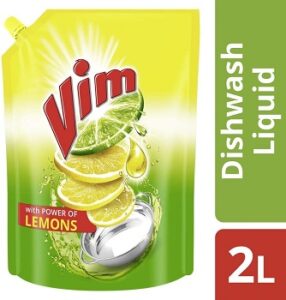 Vim Dishwash Liquid Gel Lemon Refill Pouch, With Lemon Fragrance, Leaves No Residue, Grease Cleaner For All Utensils, 2 Ltr