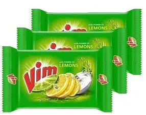 Vim Bar 200g (Pack Of 3) + 1 Green Scurb + 1 Dish Wash Container Box Offer Pack