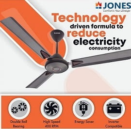 Jones Crystal 1200mm High Speed, Anti-Dust Ceiling Fan with Remote Control (5 Star Rated) 3 Years Warranty