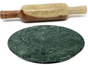 SHIVAYE COLLECTION Green Marble Roti Maker with Wooden Belan
