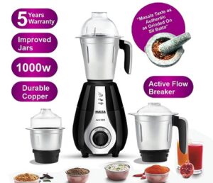 INALSA Mixer Grinder 1000 Watt, 3 Jar- Aarin with Powerful Copper Motor with Extra Pounding/Mincing & Whisker Blades (5 Year Warranty on Motor)