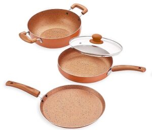 Nirlon Ultimate 4-Piece Aluminium Non Stick Induction Cookware Gift Set with Glass Lid