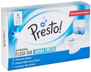 Presto! Hygienic Flush Tabs, Aqua Fresh – 50 g (Pack of 6) for Rs.255 @ Amazon