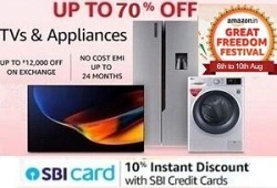 Amazon Great Freedom Festival: Large Appliances and Home & Kitchen Appliances up to 70% off + Extra 10% off with SBI Credit Card