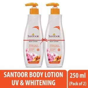 Santoor Perfumed Body Lotion for Whitening & UV Protection with Sandalwood & Sakura Extracts (250ml x 2)