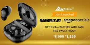 WeCool Moonwalk M3 Bluetooth in Ear True Wireless Earbuds with High Bass, Touch Control with HD Stereo Sound for Rs.1298 @ Amazon