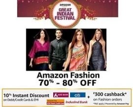 Men’s & Women’s Top Brand Clothing & Footwear: 70% – 80% off + Rs.300 Cashback + Extra 10% Off with Bank Offer