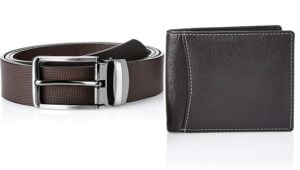 Solimo Men’s Genuine Leather Belt & Wallet, RFID Blocking