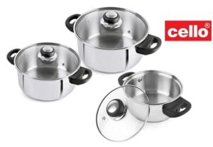 Cello Steelox Induction Compatible Stainless Steel Casserole Set of 3 with Glass Lid -1 LTR, 2 LTR & 3 LTR for Rs.2005 @ Amazon