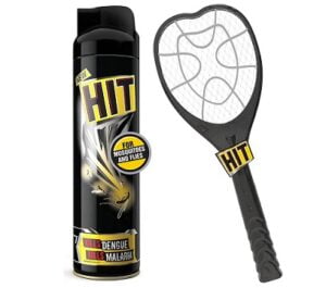HIT Anti Mosquito Racquet - Rechargeable (6 Months Warranty) & Mosquito and Fly Killer Spray, 200ml Combo