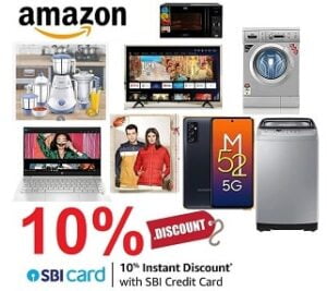 Amazon 10% off with SBI Credit Card on Electronics, Mobiles, Fashion, Large Appliances, Kitchen