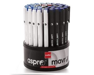 Cello Aspro Mavro Ball Pen Set (Bulk Pack of 50 pens with Stand- Assorted)