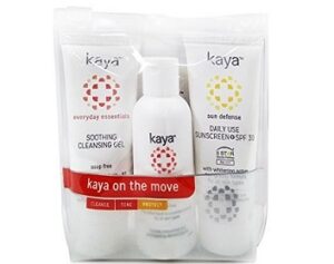 Kaya Clinic On The Move Kit, 3 Step Travel Friendly Kit With A Cleansing Gel / Face wash + Alcohol free daily Toner + Sunscreen Spf 30