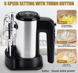 STAR WORK - 450 wt Hand Mixer Electric Kitchen Handheld Mixer for Baking Cake Egg Cream Food Beater, Turbo Boost/Self-Control Speed Stainless Steel Accessories