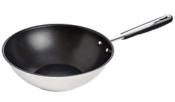 AmazonBasics Stainless Steel Induction Non Stick Wok Pan with Soft Touch Handle, PFOA&BPA Free - 28 cm