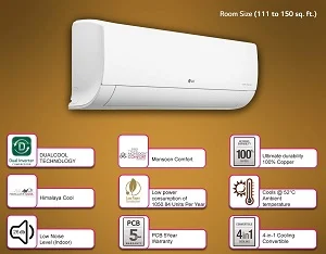 LG 1.5 Ton 3 Star Inverter Split AC (Copper, Convertible 4-in-1 Cooling, HD Filter) for Rs.38990 @ Amazon