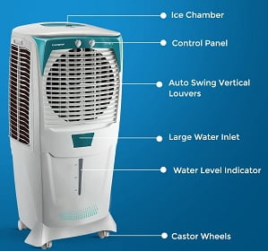 Crompton Ozone Desert Air Cooler- 75L with Everlast Pump, Auto Fill, 4-Way Air Deflection