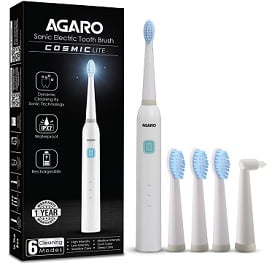 AGARO COSMIC Lite Sonic Electric Toothbrush for Adults with 6 Modes, 3 Brush Heads, 1 Interdental Head and Rechargeable Lasting up to 25 Days for Rs.775 @ Amazon