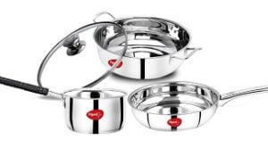 Pigeon Special Stainless Steel Kadai, Fry Pan and Saucepan Induction Bottom Cookware Set for Rs.769 @ Flipkart