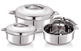 WARMEO Stainless Steel Solid Casserole Set of 3 - 500 ml, 1000 ml, 1500 ml