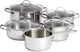 AmazonBasics 9-Piece Stainless Steel Induction Cookware Set - Pot with Lids