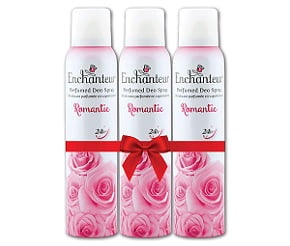 Enchanteur Romantic Perfumed Deo Spray for Women infused with real French Perfume (150 ml x 3)